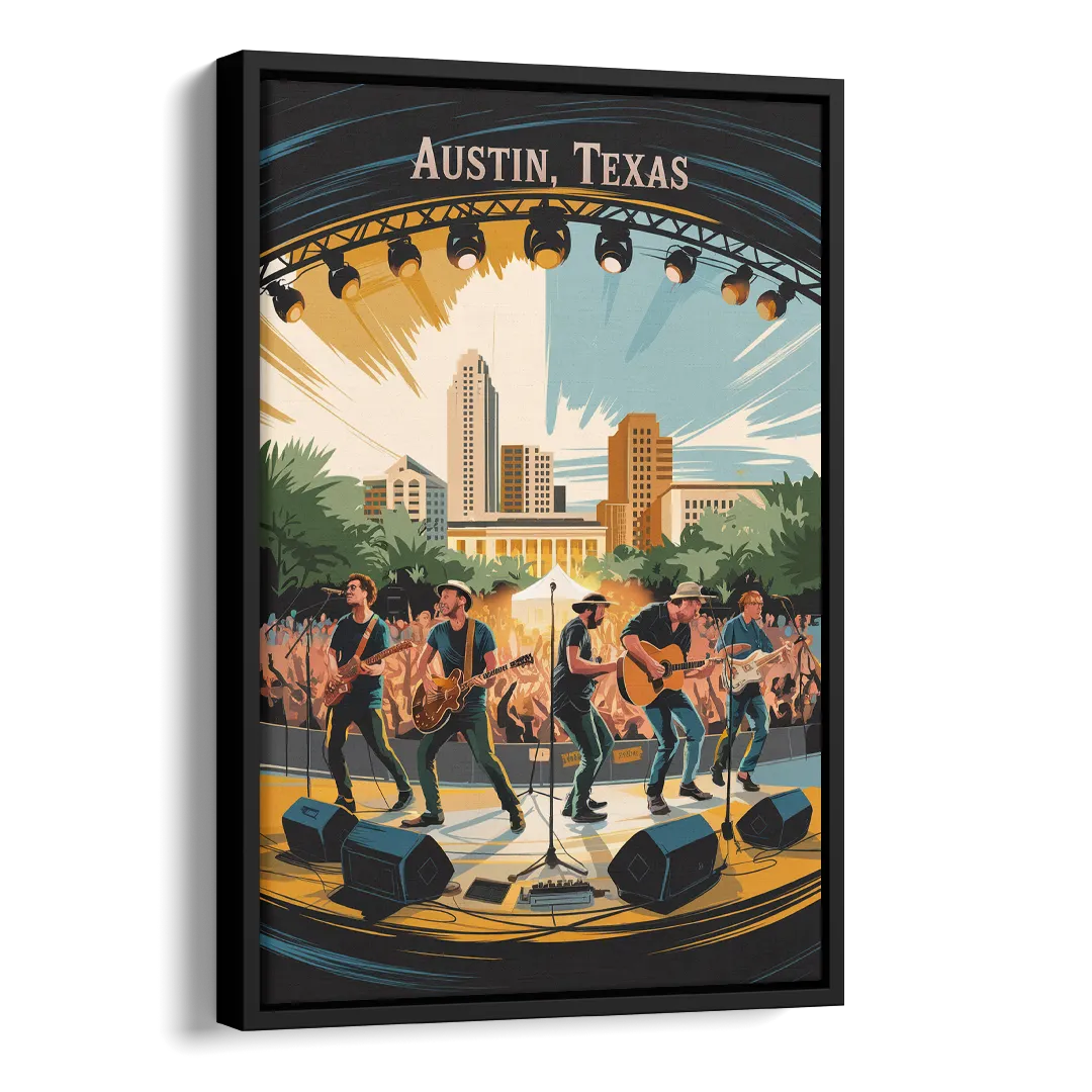 Austin Live Music Capital Side - Black Canvas Wall Art
