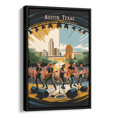 Austin Live Music Capital Side - Black Canvas Wall Art