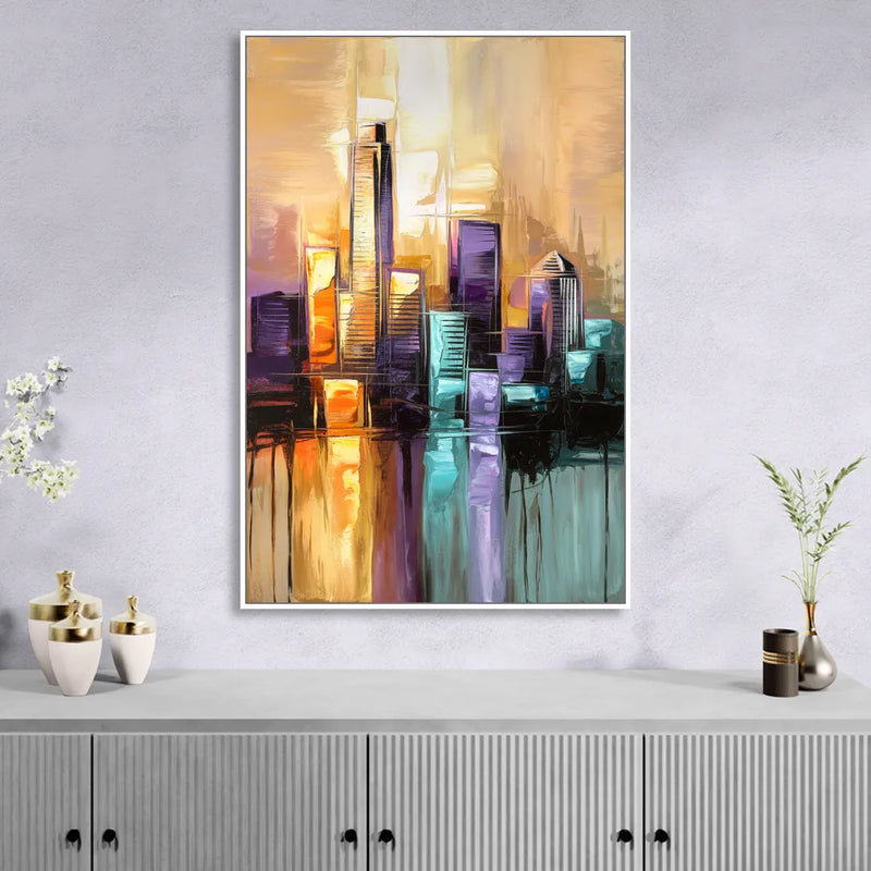 Austin Moody Cityscape Living Room - White Canvas Wall Art