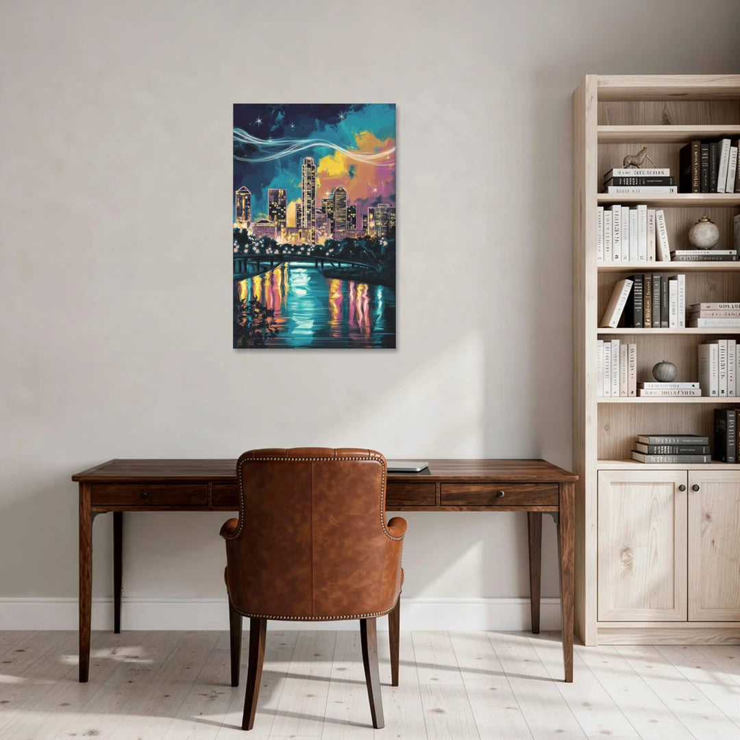 Austin Night Lights - Canvas Wall Art - Office - 24x36