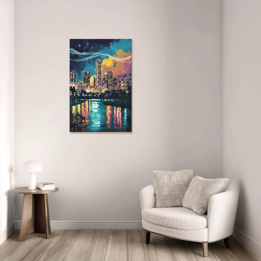Austin Night Lights - Canvas Wall Art - Sofa - 24x36