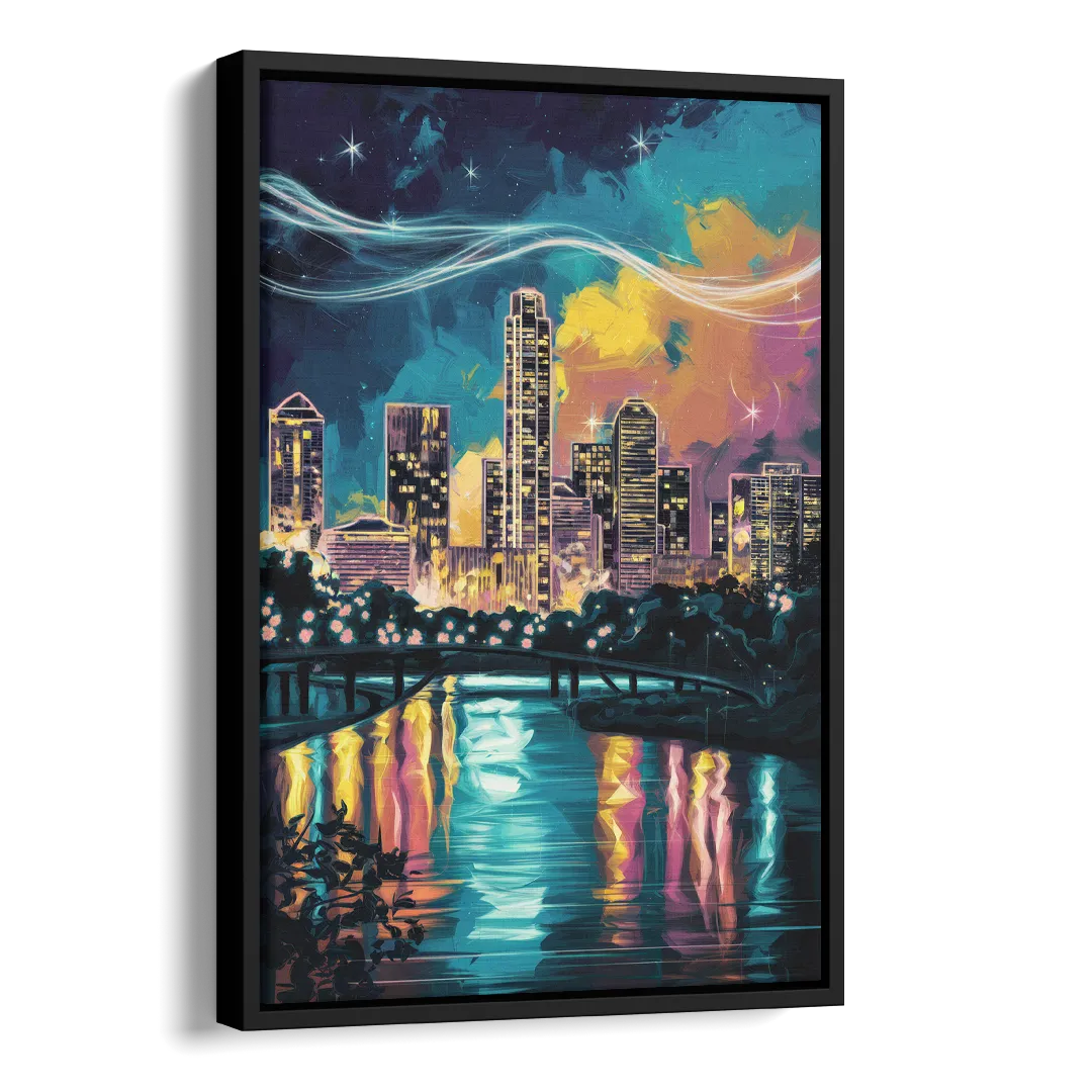 Austin Night Lights Side - Black Canvas Wall Art