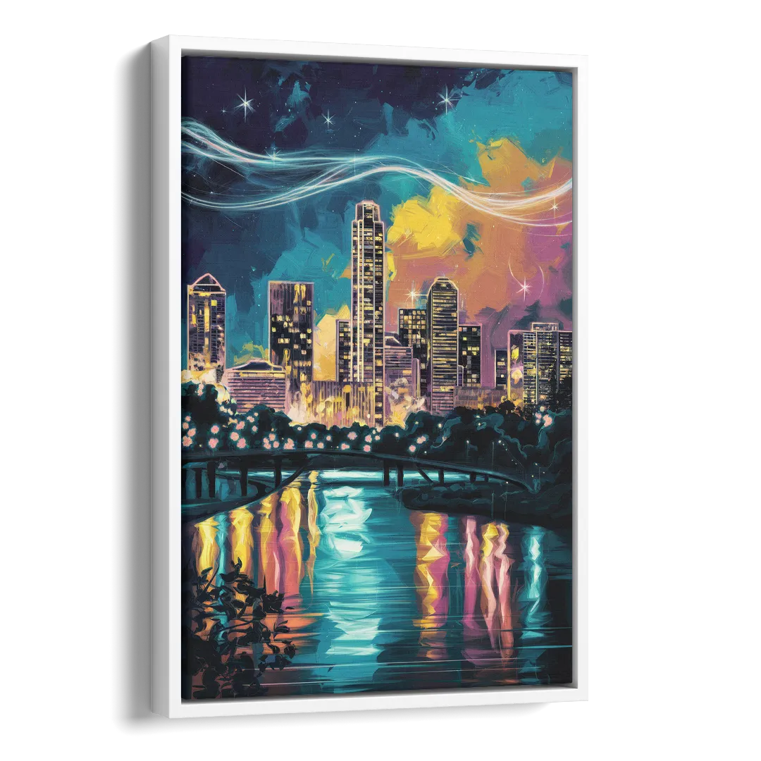 Austin Night Lights Side - White Canvas Wall Art