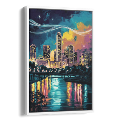 Austin Night Lights Side - White Canvas Wall Art