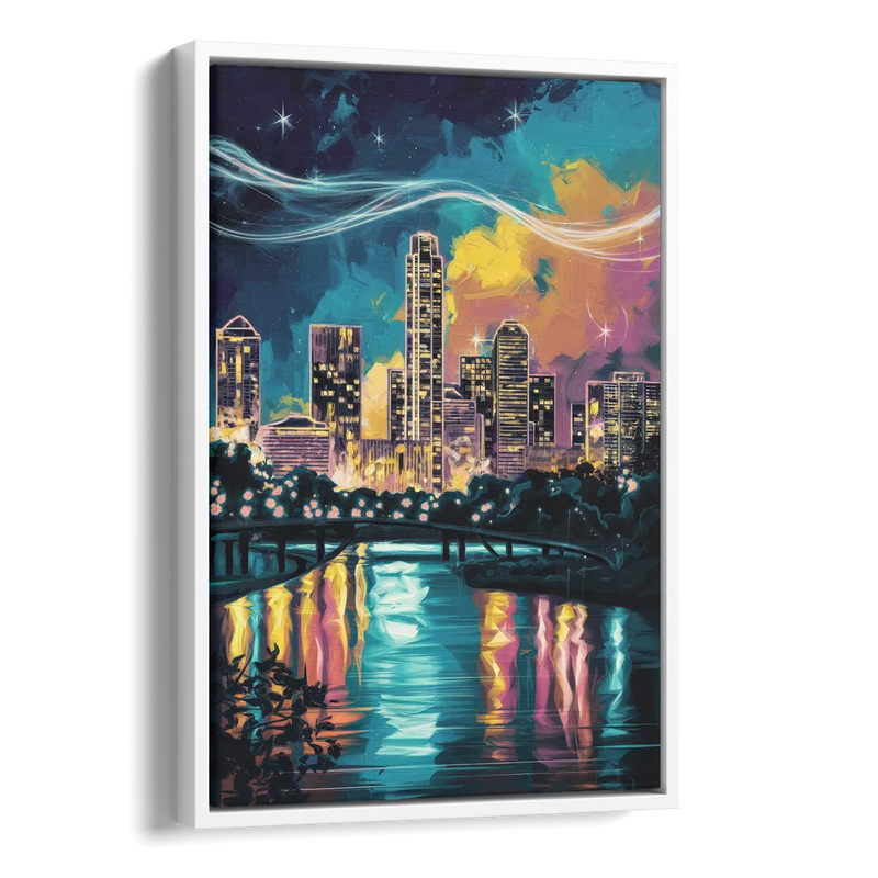 Austin Night Lights Side - White Canvas Wall Art