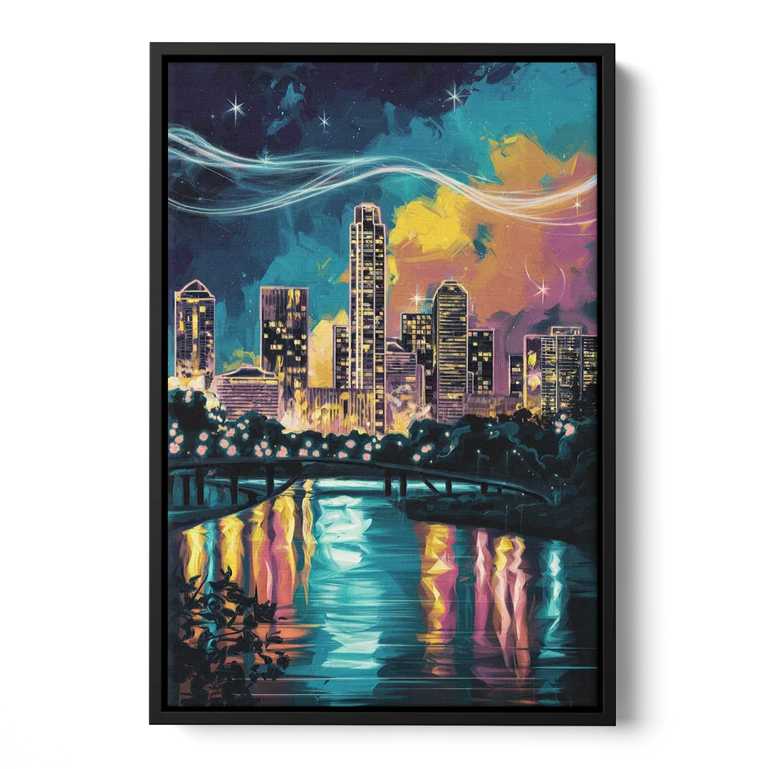 Austin Night Lights Front - Black Canvas Wall Art