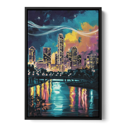 Austin Night Lights Front - Black Canvas Wall Art