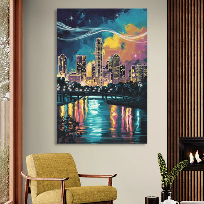 Austin Night Lights Sitting Room - Canvas Wall Art