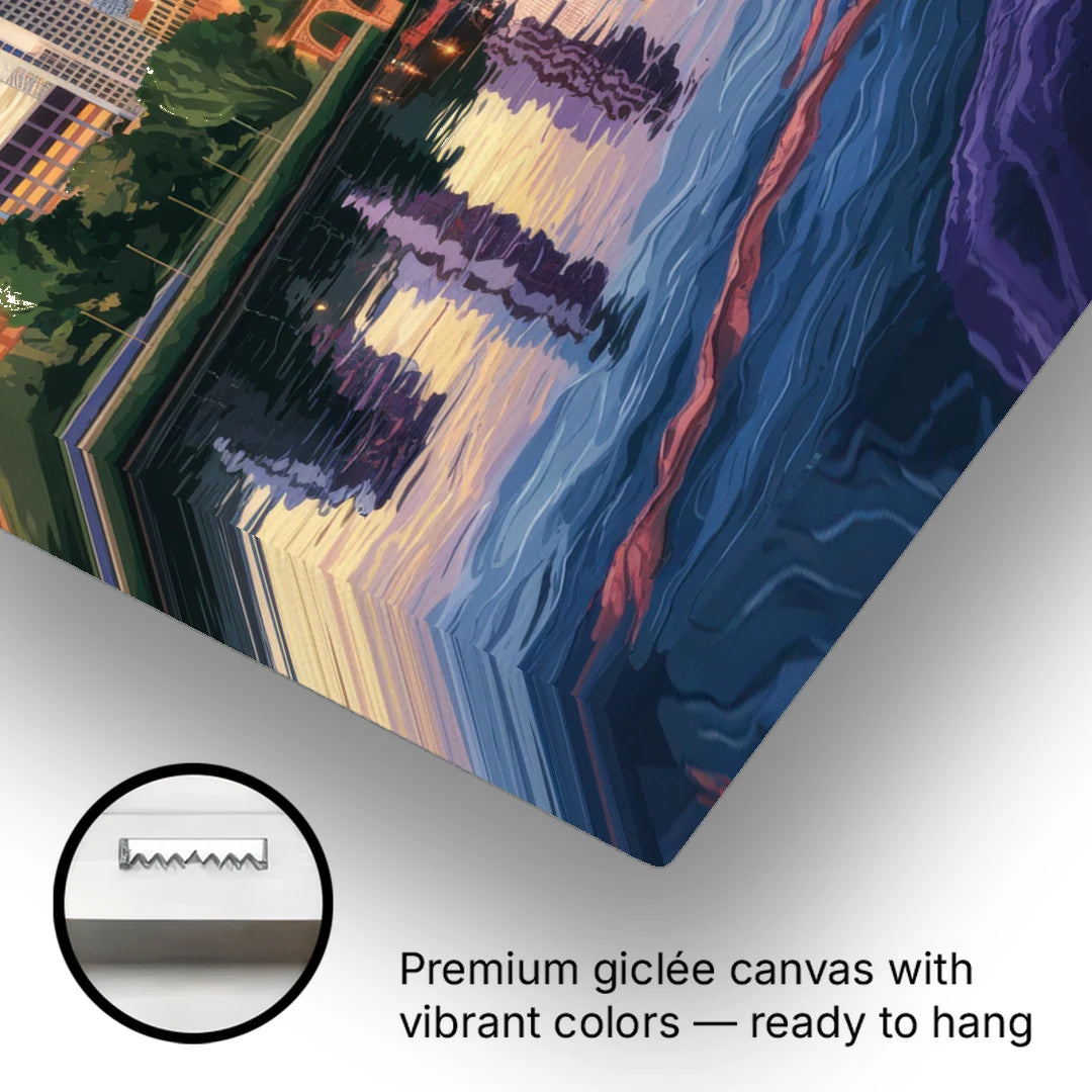 Austin Riverside Reflections - Canvas Wall Art - Gallery Wrap Corner