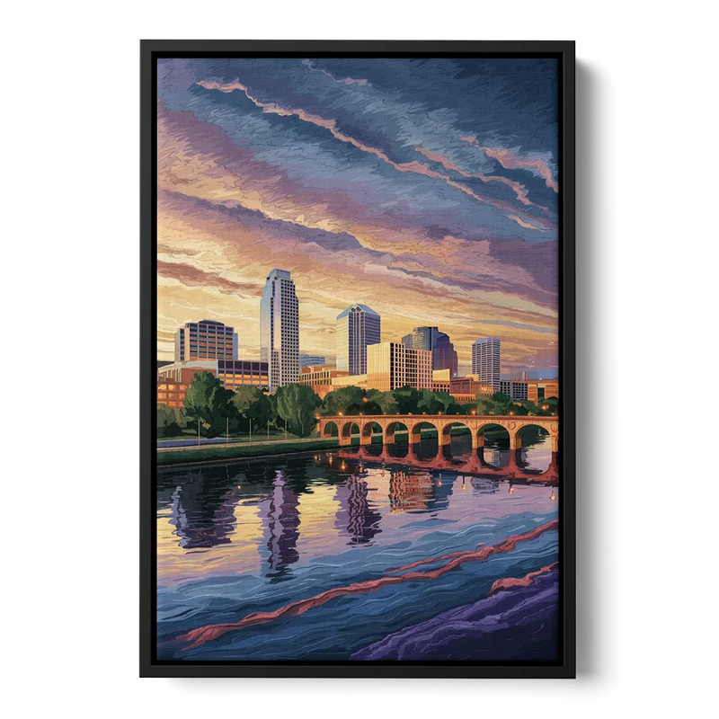 Austin Riverside Reflections Front - Black Canvas Wall Art