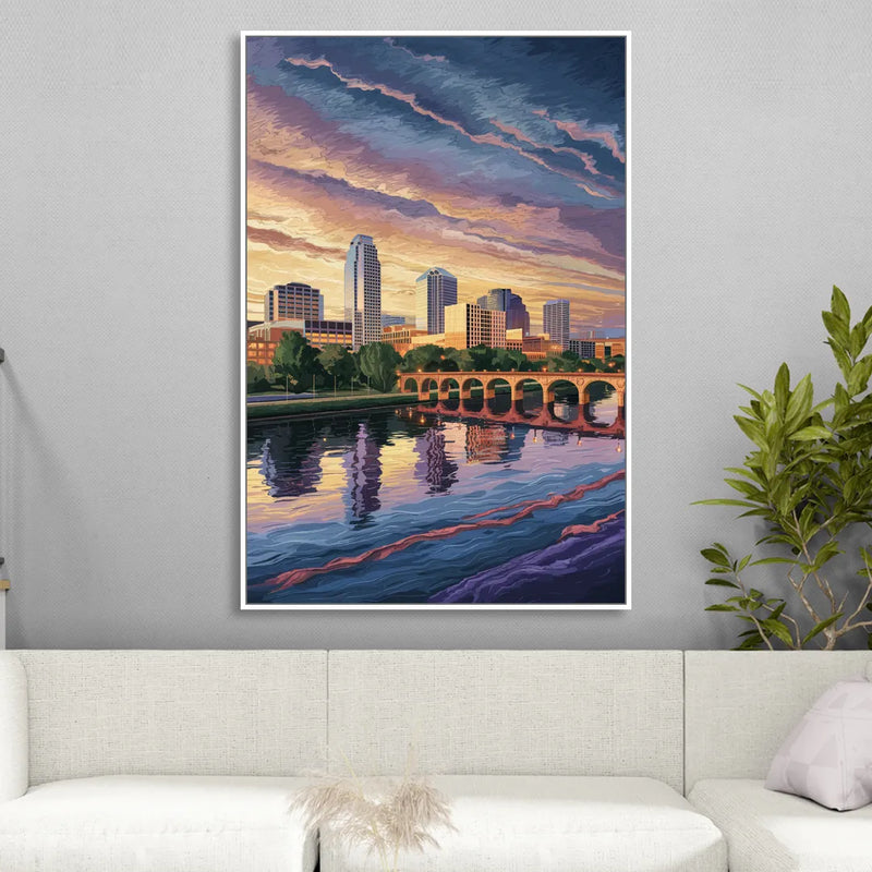 Austin Riverside Reflections Living Room - White Canvas Wall Art