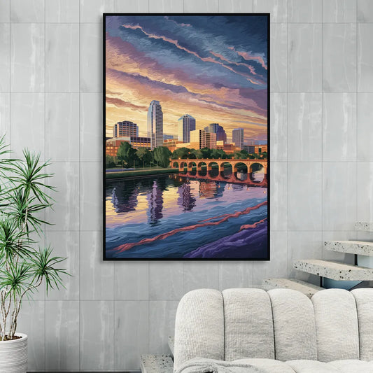 Austin Riverside Reflections Living Room - Black Canvas Wall Art