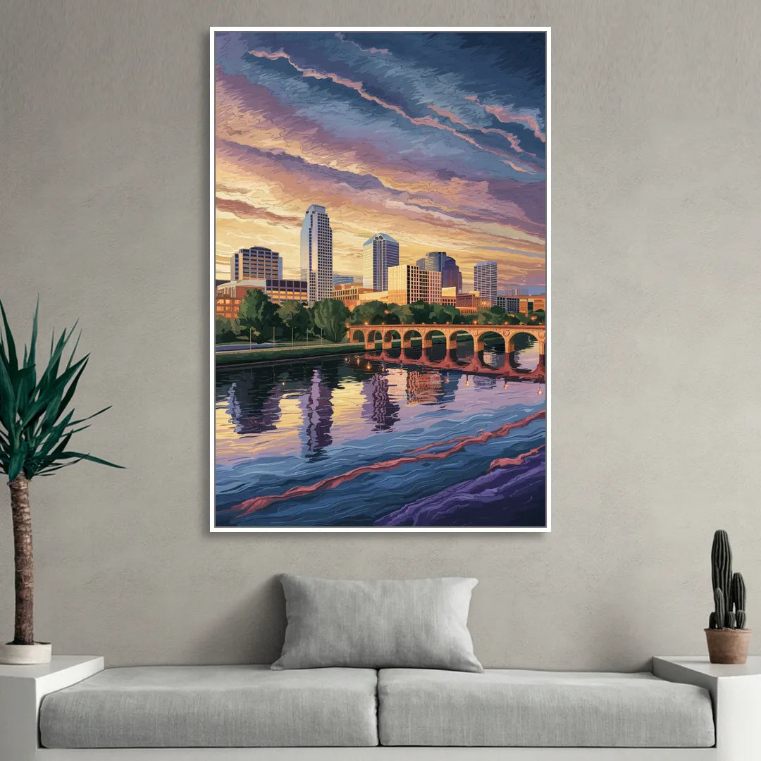 Austin Riverside Reflections Sitting Room - White Canvas Wall Art