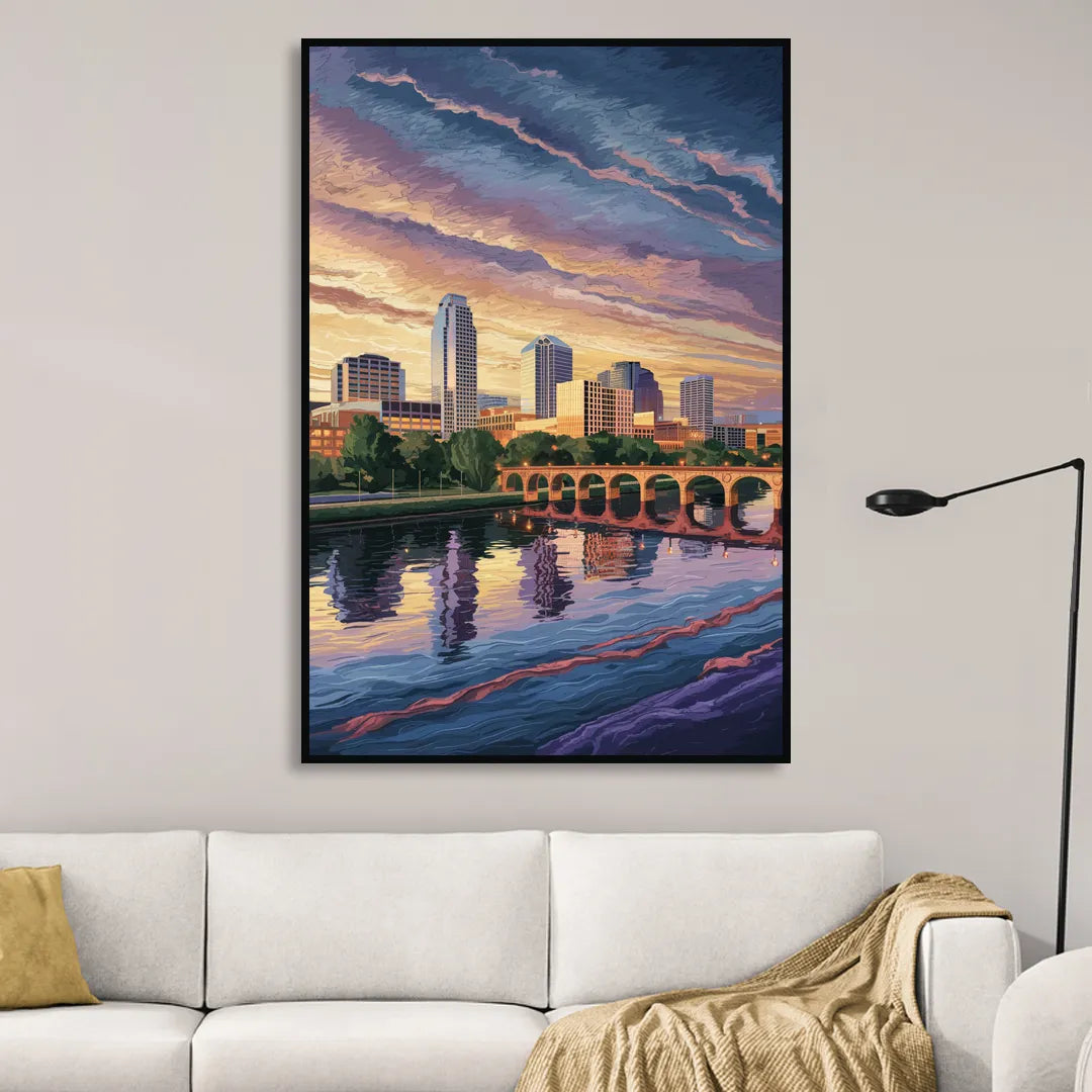 Austin Riverside Reflections Sitting Room - Black Canvas Wall Art
