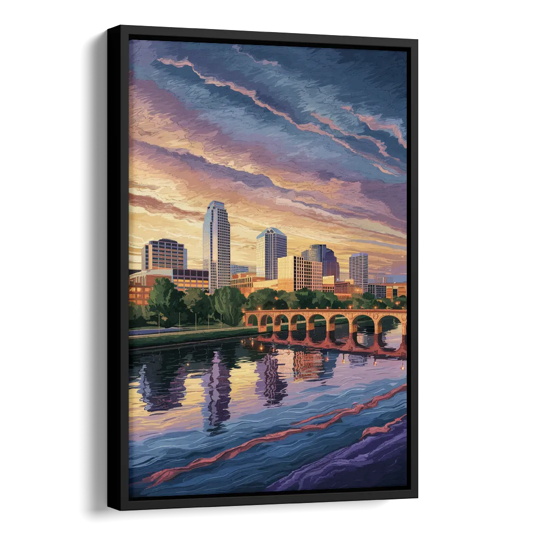 Austin Riverside Reflections Side - Black Canvas Wall Art
