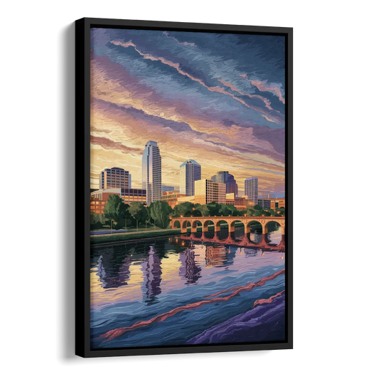 Austin Riverside Reflections Side - Black Canvas Wall Art