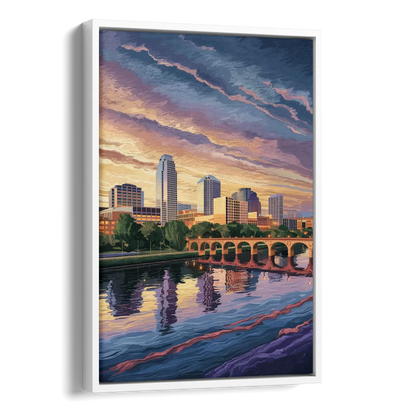 Austin Riverside Reflections Side - White Canvas Wall Art
