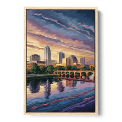 Austin Riverside Reflections - Oak Framed Canvas Wall Art - Front