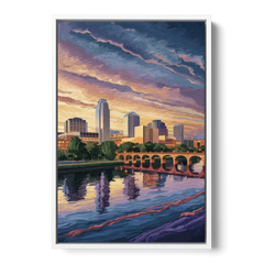 Austin Riverside Reflections - White Framed Canvas Wall Art - Front