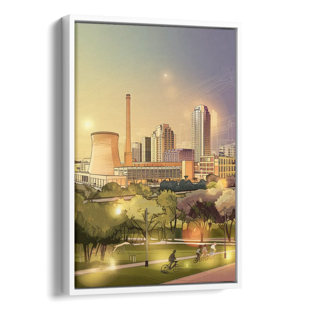 Austin Seaholm District Side - White Canvas Wall Art