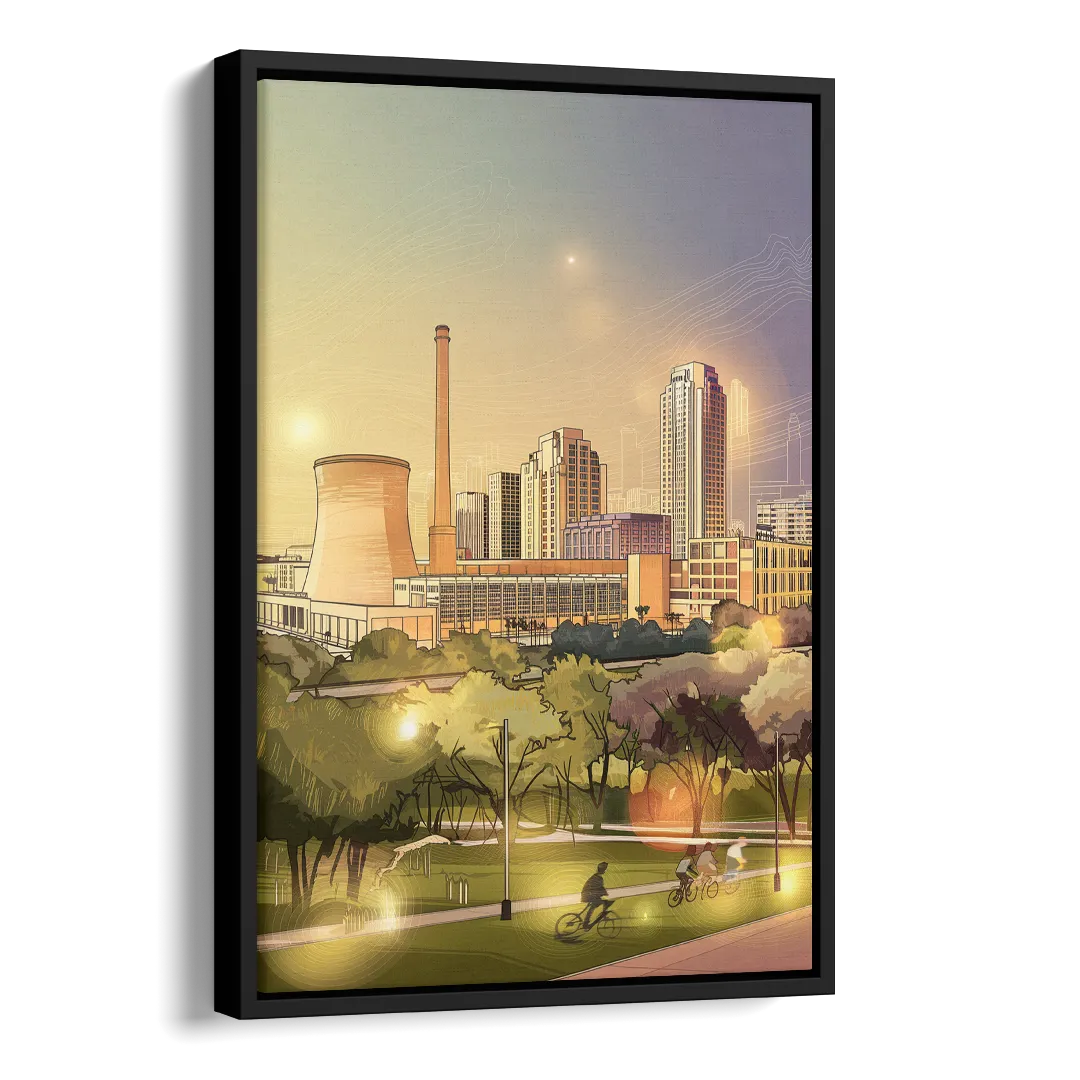 Austin Seaholm District Side - Black Canvas Wall Art