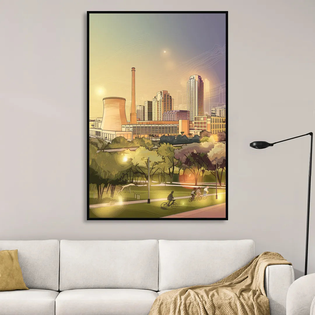 Austin Seaholm District Living Room - Black Canvas Wall Art