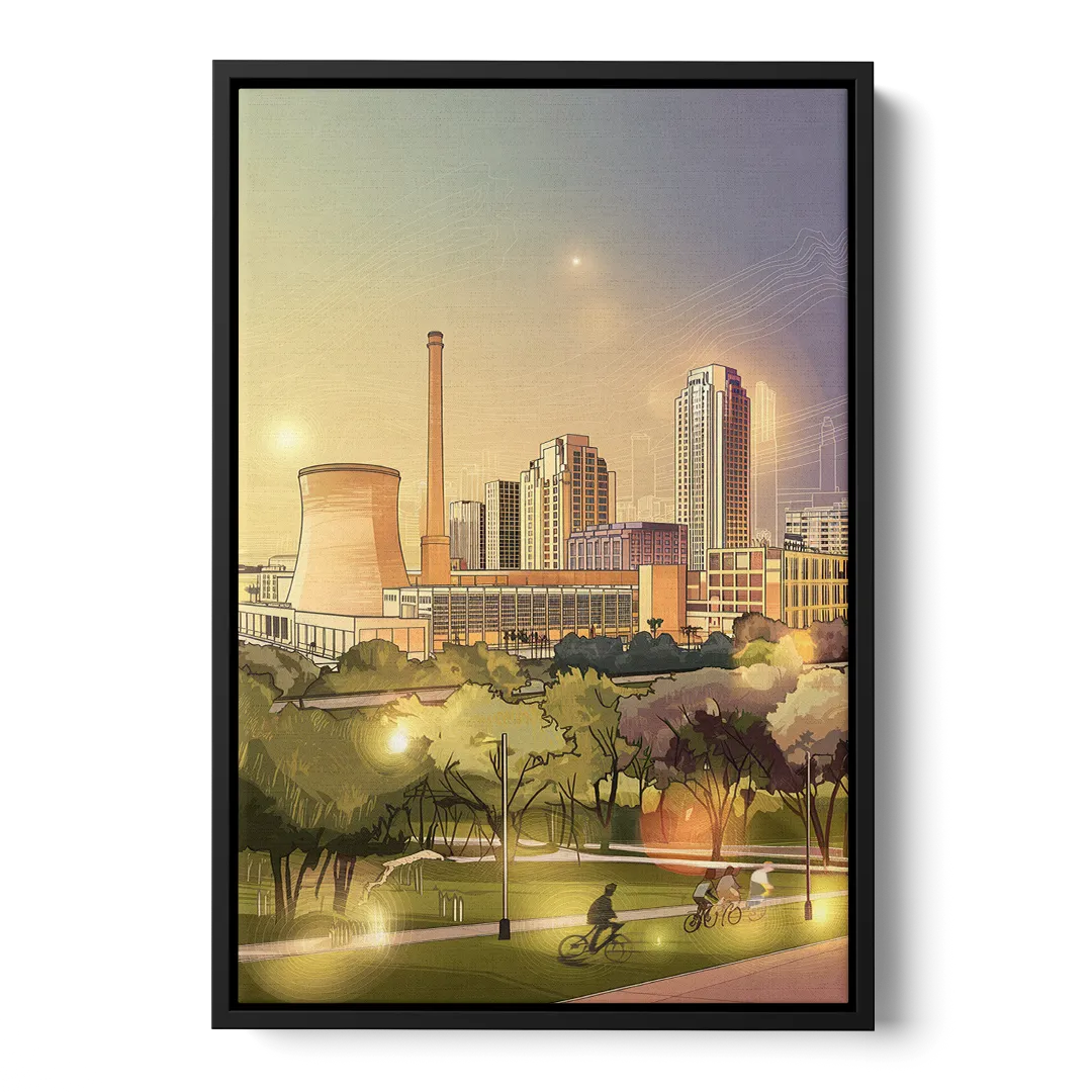 Austin Seaholm District Front - Black Canvas Wall Art