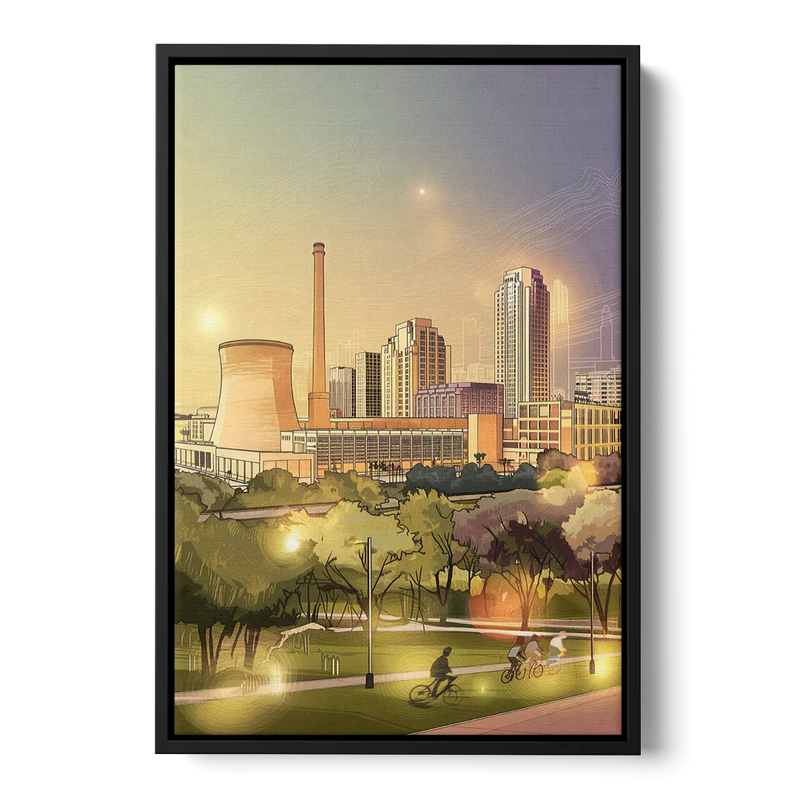 Austin Seaholm District Front - Black Canvas Wall Art