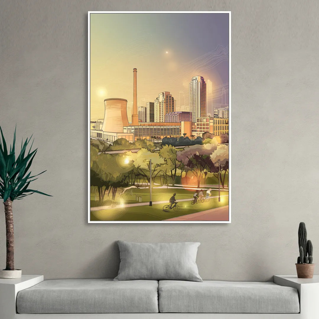 Austin Seaholm District Living Room - White Canvas Wall Art