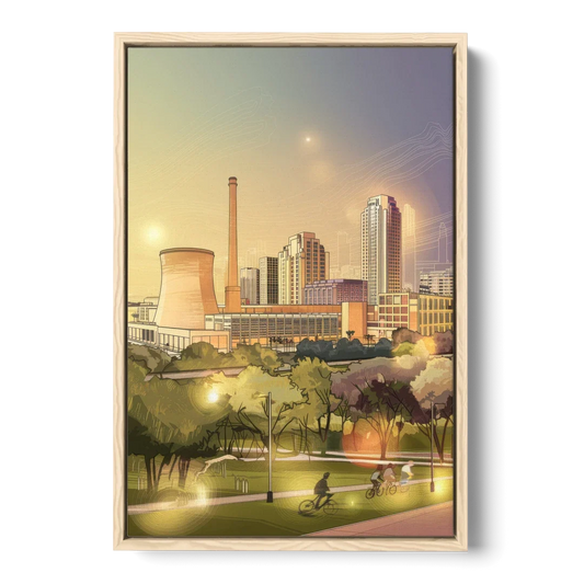 Austin Seaholm District - Oak Framed Canvas Wall Art - Front