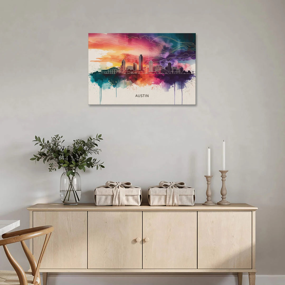 Austin Skyline Sunset Art - Canvas Wall Art - Coffee Table - 36x24