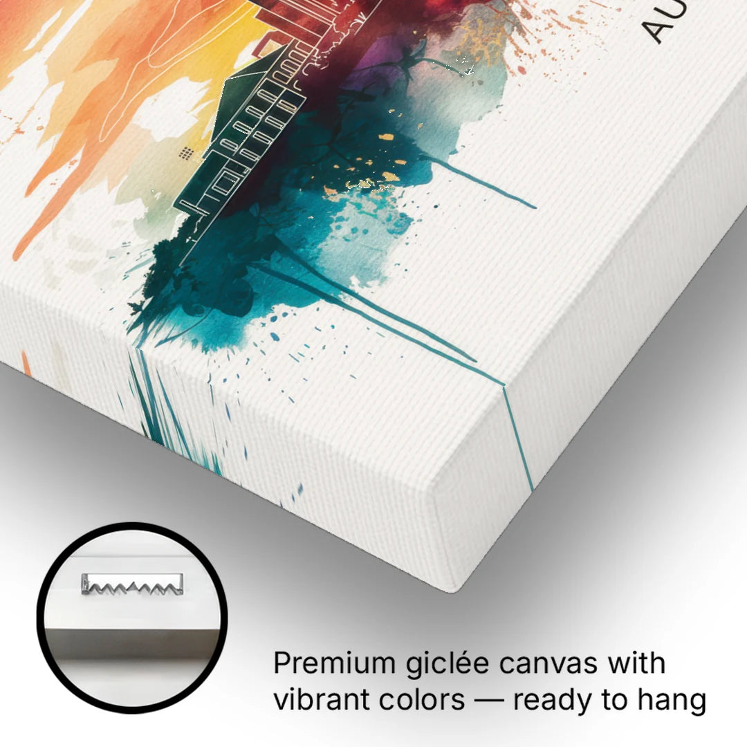Austin Skyline Sunset Art - Canvas Wall Art - Gallery Wrap Corner