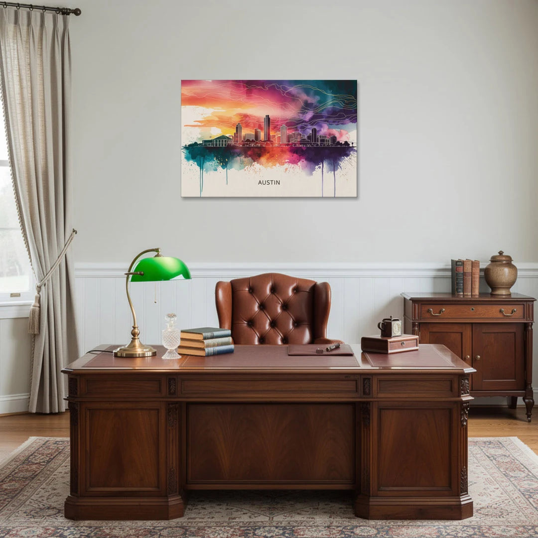 Austin Skyline Sunset Art - Canvas Wall Art - Office - 36x24