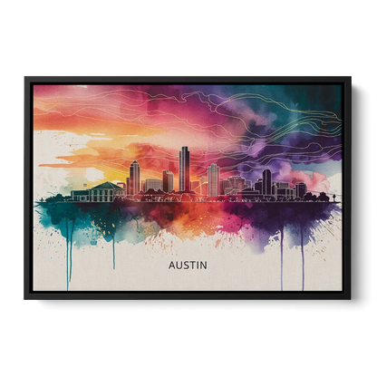 Austin Skyline Sunset Art Front - Black Canvas Wall Art