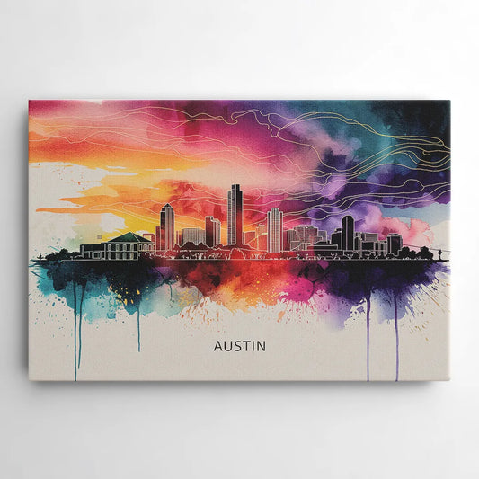 Austin Skyline Sunset Art - Canvas Wall Art