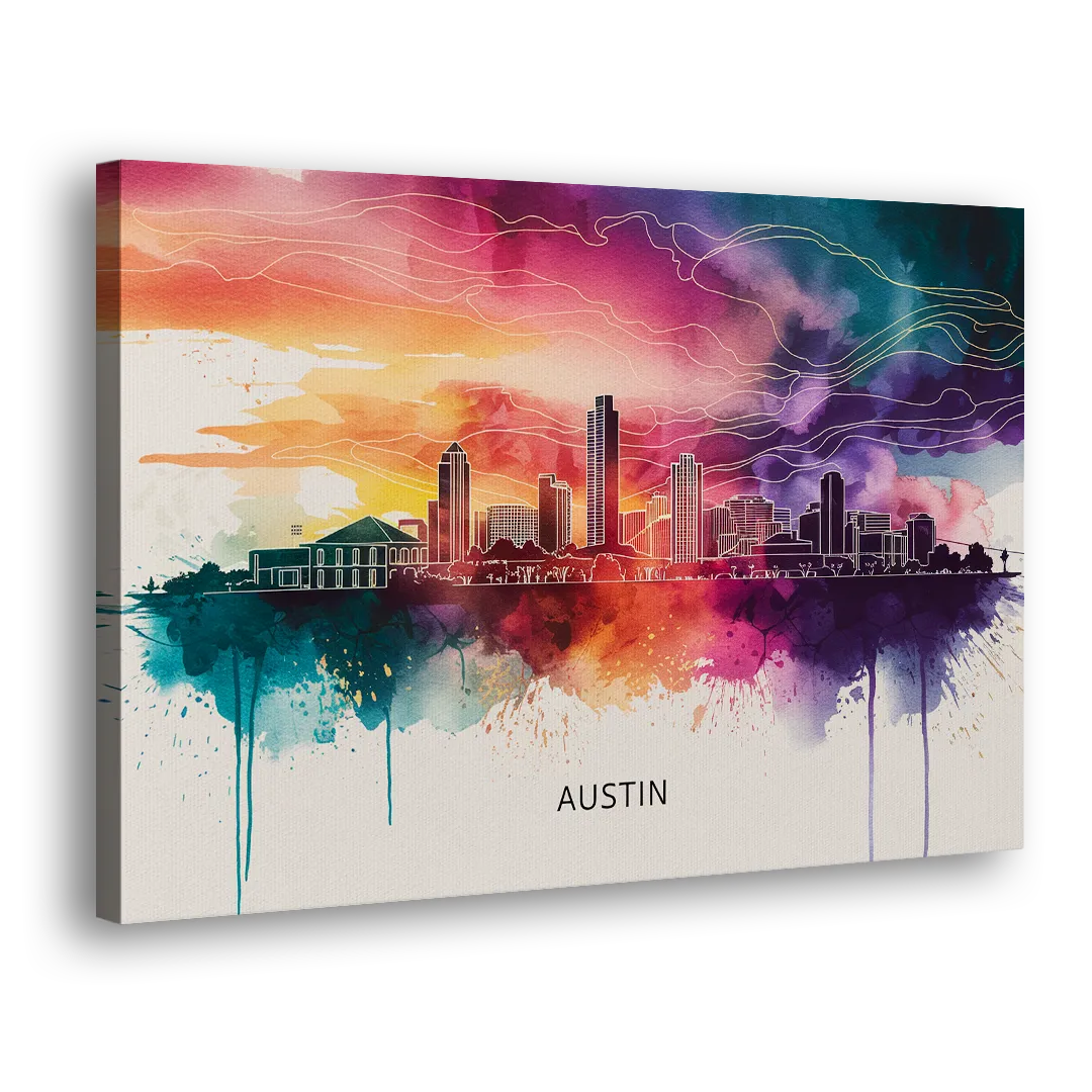 Austin Skyline Sunset Art Side - Canvas Wall Art