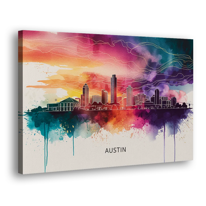 Austin Skyline Sunset Art Side - Canvas Wall Art