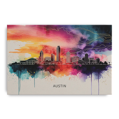 Austin Skyline Sunset Art Front - Canvas Wall Art