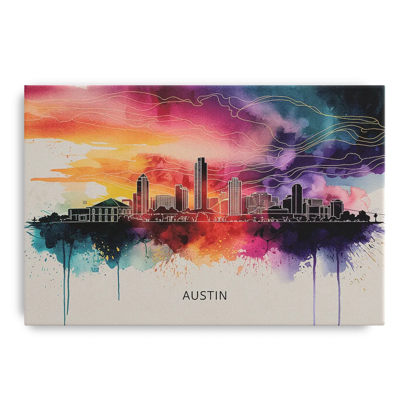 Austin Skyline Sunset Art Front - Canvas Wall Art