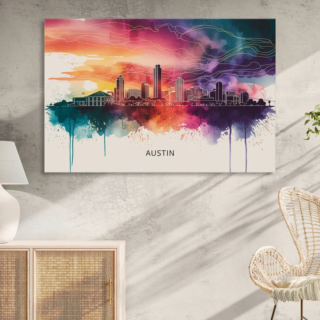 Austin Skyline Sunset Art Living Room - Canvas Wall Art