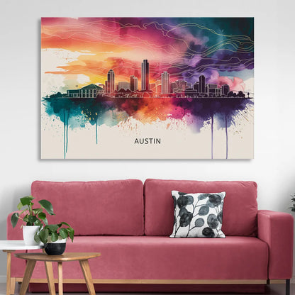 Austin Skyline Sunset Art Sitting Room - Canvas Wall Art
