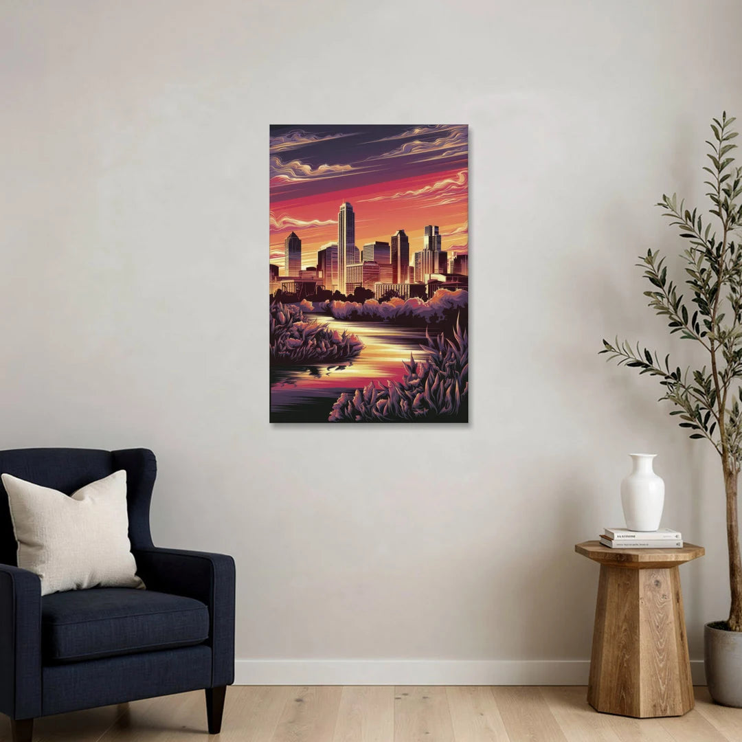 Austin Skyline Sunset - Canvas Wall Art - Sofa - 24x36