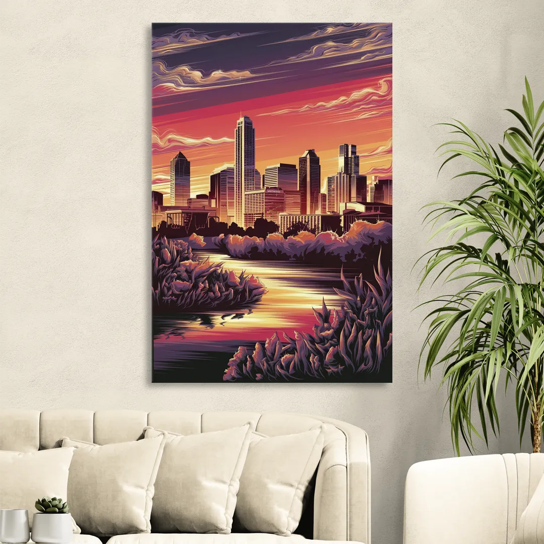 Austin Skyline Sunset Living Room - Canvas Wall Art