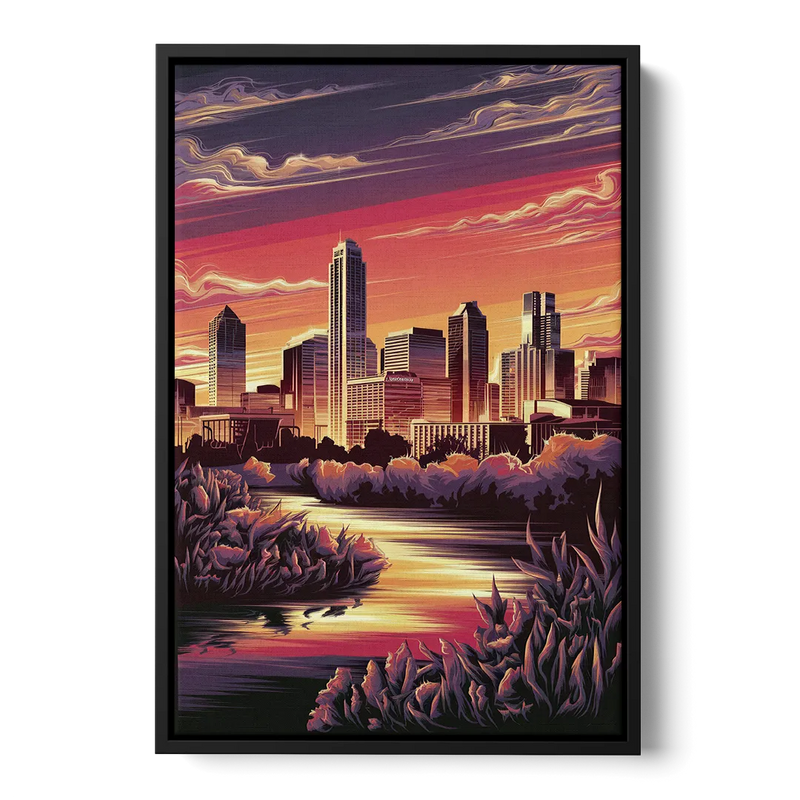 Austin Skyline Sunset Front - Black Canvas Wall Art