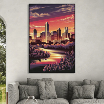 Austin Skyline Sunset Living Room - Black Canvas Wall Art