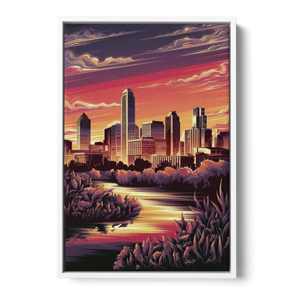 Austin Skyline Sunset Front - White Canvas Wall Art