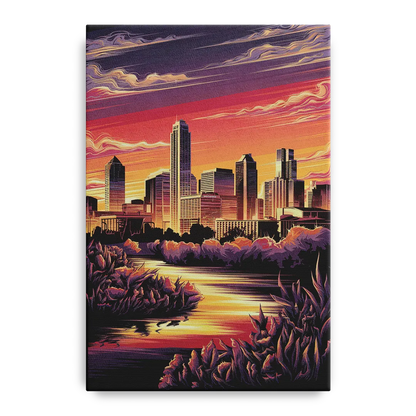 Austin Skyline Sunset Front - Canvas Wall Art