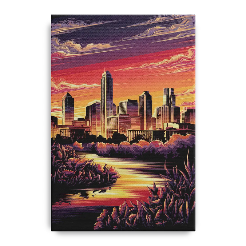 Austin Skyline Sunset Front - Canvas Wall Art