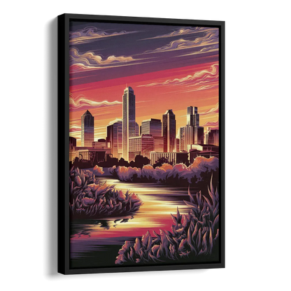 Austin Skyline Sunset Side - Black Canvas Wall Art