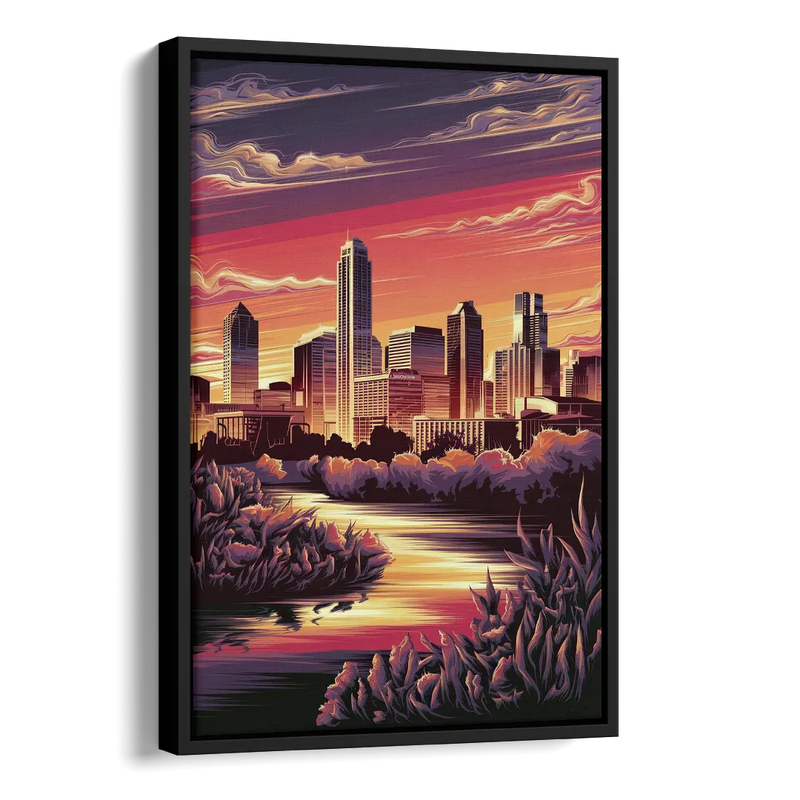 Austin Skyline Sunset Side - Black Canvas Wall Art